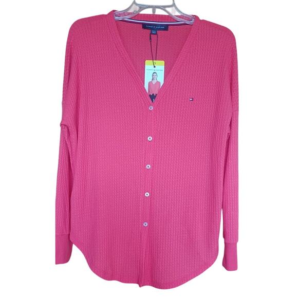 Tommy Hilfiger Sweaters - NWT Tommy Hilfiger Red Tie Front Waffle Knit Cardigan Sweater Women's Small